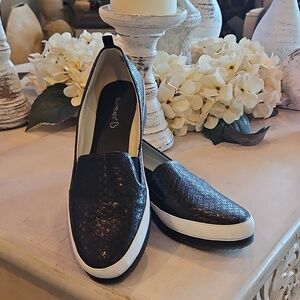 BareTraps Black and White Slip-On Platform Sneakers